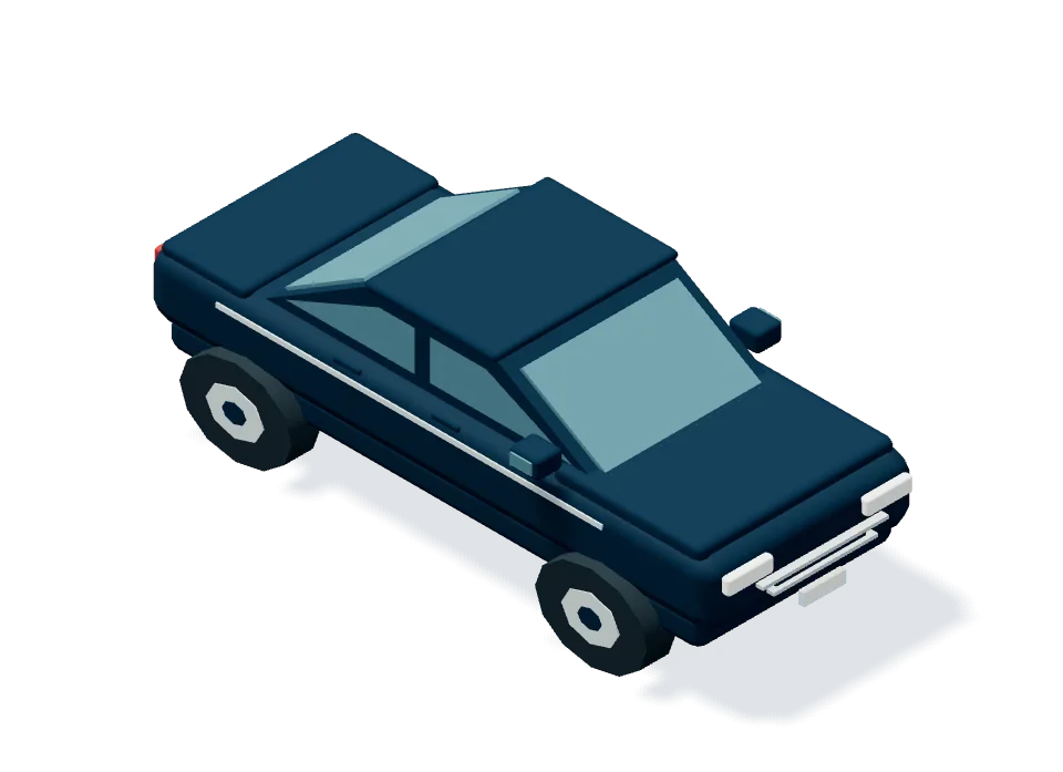 Illustration of a petrol-blue sedan for a longer journey